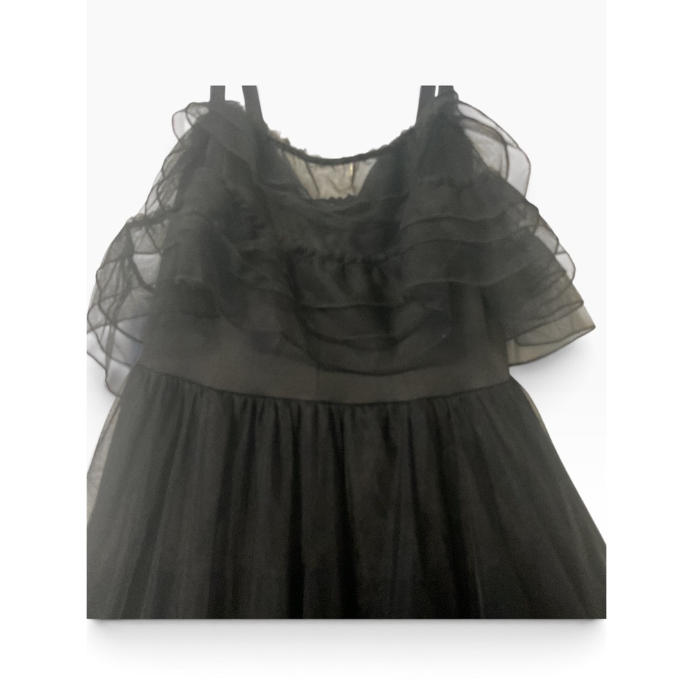 Faeriesty Black Tulle Maxi Dress Tiered Ruffle Formal Gown Size L - Picture 4 of 8